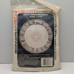Vintage 1983 Coats & Clark Red Heart Candlewick Embroidery Kit Wooden Hoop Lace